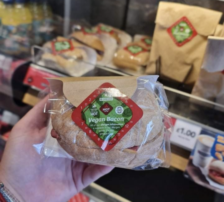 Vegan bacon roll in packaging